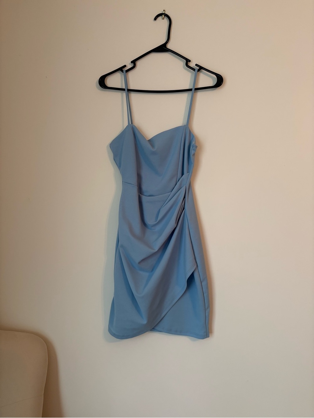 Windsor Light Blue Draped Spaghetti-Strap Mini Dress
